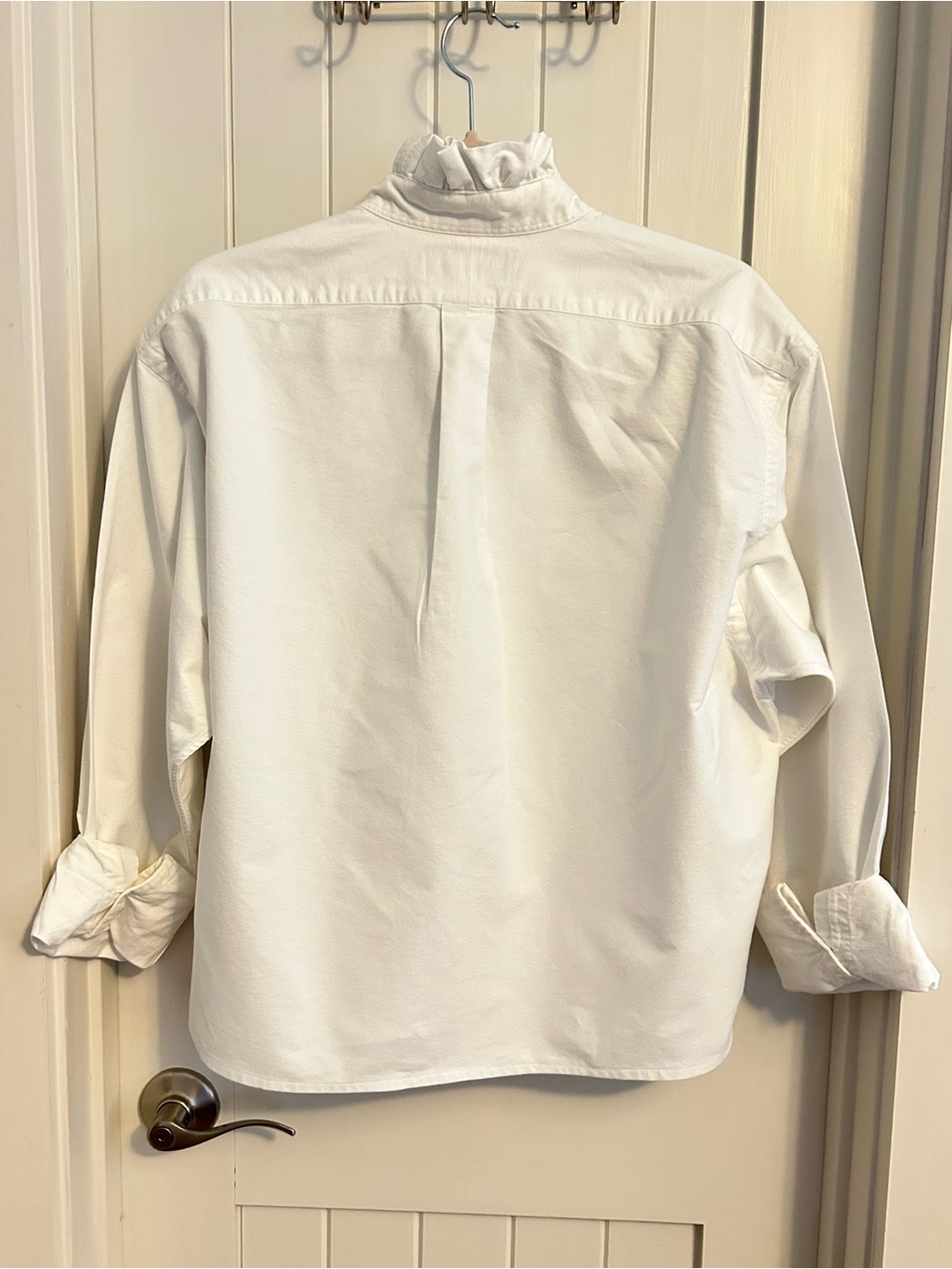 Upcycled Ralph Lauren White Button-Down Shirt Embroidered Polo Bear Pocket Med - Picture 5 of 10